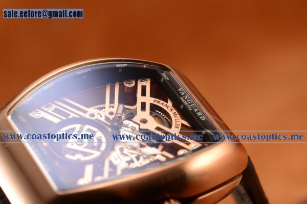 Franck Muller Vanguard Miyota Automatic Copy Tourbillon Rose Gold Case With Skeleton Dial Leather/Rubber Strap